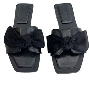 Laicigo Black Square Open Toe Bow Sandal
